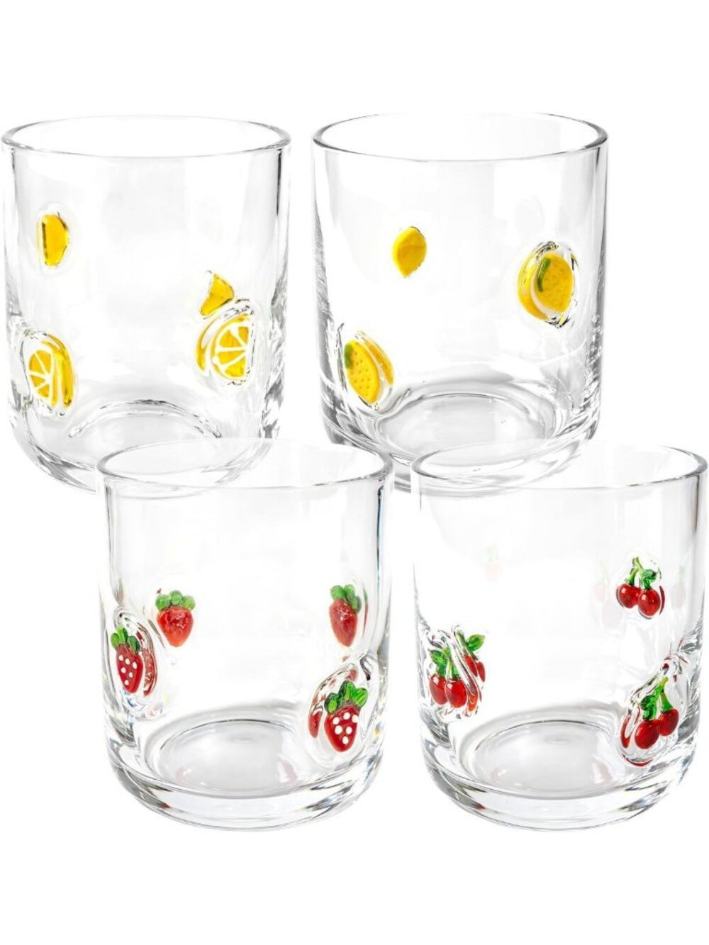Set of 4 Colorful Fruit Juice Glasses, 14 Oz Decorative Drinkware for Parties